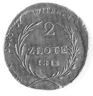 2 złote 1813, Zamość, Aw: Napis, Rw: Dwie gałązki i napis, Plage 125, moneta rzadko spotykana w tym stanie zachowania