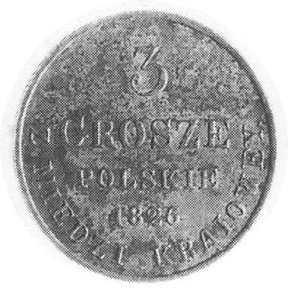 3 grosze 1826 z miedzi krajowej, Warszawa, Aw: Orzeł, Rw: Napis, Petersburg- nowe bicie z 1859 r.