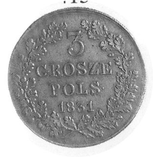 3 grosze 1831, Warszawa, Aw: Tarcza herbowa i napis, Rw: Nominał w wieńcu, Plage 282