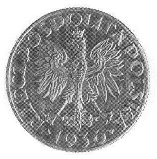 5 złotych 1936, Żaglowiec, na rewersie napis PRÓ