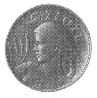 2 złote 1924, Głowa Kobiety na tle kłosów, wybito 40 sztuk, mosiądz 8.32 g.