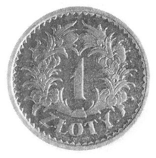 1 złoty 1928, cyfra 1 na tle wieńca z liści i owoców, wybito 30 sztuk, nikiel 7.01 g.