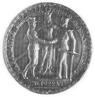 medal na powrót Górnego Śląska do Polski, Aw: Górnik z żołnierzem podają sobie dłonie