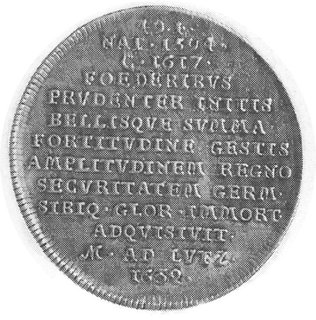 medal z okazji śmierci króla Gustawa Adolfa w bitwie pod Lützen w 1632 r., Aw: Popiersie króla w zbroi, wieńculaurowym na głowie i wokół napis: GUST. ADOLPH. D.G. REX. SVECIAE, pod popiersiem I.C.H., Rw: Poziomy napiswielowierszowy, srebro 33 mm, 15.32 g.