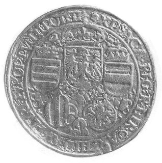 guldiner (1504-1506), Hall, Aw: Półpostać cesarza z berłem i mieczem, w otoku napis, Rw: Tarcze herbowe, w otokunapis, Dav.8003, stare złocenia, duża rzadkość