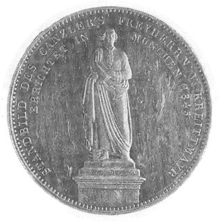 podwójny talar 1845, Monachium, Aw: Głowa, w otoku napis, Rw: Pomnik kanclerza barona von Kreittmayra, w otokunapisy, Thun 84