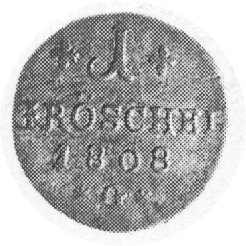 1 gröschel 1808, Kłodzko, Aw: Monogram, Rw: Nominał i data, poniżej litera G, AKS 50, rzadki