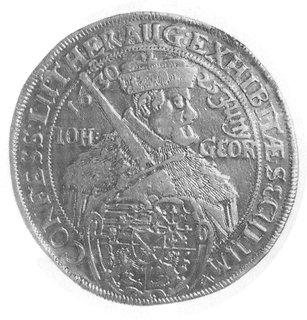talar 1630, Aw: Popiersie, poniżej duży herb Saksonii, w otoku napis, Rw: Popiersie, w otoku napis przedzielonyczteroma herbami, Dav.76O6, Schnee 860