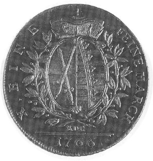 talar 1766, Aw: Popiersie, w otoku napis, Rw: Herb Saksonii w wieńcu, poniżej litery EDC i data, w otoku napis,Dav.2682, Schnee 1071