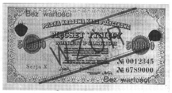 500.000 marek polskich 30.08.1923, Serja X No 00