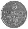3 grosze 1827 z miedzi krajowej, Warszawa, j.w., Plage 164, moneta niezwykle rzadka w tym stanie z..