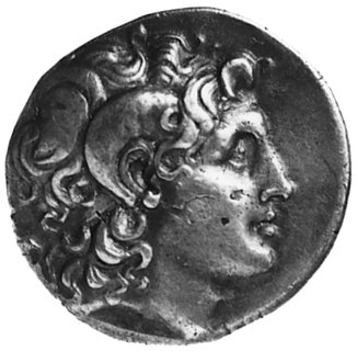 KRÓLESTWO MACEDONII- Lizymach 297-281 p.n.e., tetradrachma, Aw: Głowa Aleksandra Wielkiego z rogamiAmmona w prawo, Rw: Siedząca Atena z Nike w dłoni, z boku tarcza