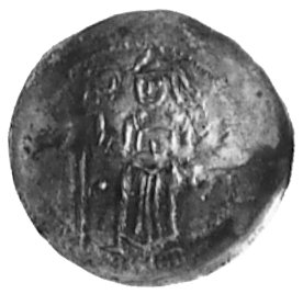 denar, mennica Wrocław 1173-1185/1190 (ew. l177-1185/1201), Aw: Biskup z krzyżem i księgą idący w lewo