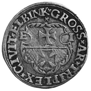 trojak 1536, Elbląg, Aw: Napis, Rw: Herb Elbląga i napis, Gum.586, Kurp.616 R1