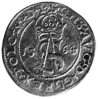 trojak 1564, Wilno, Aw: Monogram królewski i nap