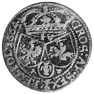 szóstak 1664, Kraków, Aw: Popiersie w koronie i napis, Rw: Tarcze herbowe i napis, Gum. 1709, omyłkowo IVzamiast VI