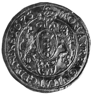 dukat 1673, Gdańsk, Aw: Popiersie w koronie i napis, Rw: Herb Gdańska i napis, Fr.32, Kurp.1138 R4, T.35