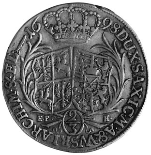 2/3 talara (gulden) 1698, Lipsk, Aw: Popiersie i napis, Rw: Tarcze herbowe i napis, Dav.820, Merseb. 1419