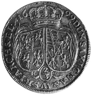 2/3 talara (gulden) 1699, Drezno, Aw: Popiersie i napis, Rw: Tarcze herbowe i napis, Dav.819, Merseb.1426