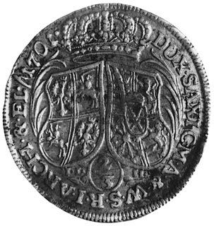 2/3 talara (gulden) 1701, Drezno, Aw: Popiersie i napis, Rw: Tarcze herbowe i napis, Dav.819