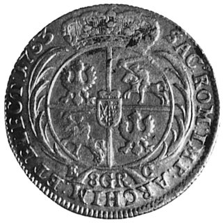 dwuzłotówka (8 groszy) 1753, Lipsk, Aw: Popiersie w koronie i napis, Rw: Tarcza herbowa i napis, Gum.2166,Kop.332.I.1f -r-
