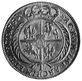 tymf 1753, Lipsk, Aw: Popiersie w koronie i napis, Rw: Tarcza herbowa i napis, Gum.2155, Kop.329.L2a, rzadkospotykany typ monety z wąskim popiersiem