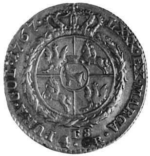 złotówka 1767, Aw: Głowa i napis, Rw: Tarcza her
