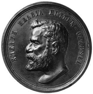 medal sygnowany BARTOSZEWICZ, wybity w 1896 roku w firmie GERLACH i MEISSNER w Warszawie,poświęcony Emerykowi Hutten-Czapskiemu i jego wiekopomnemu dziełu