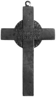 krzyż łaciński przeznaczony dla nagradzania rosyjskich duchownych w czasie wojny z Napoleonem 1812 r., Aw: OkoOpatrzności i data 1812, Rw: Napis, brąz 79 x 46.5 mm, lakierowany