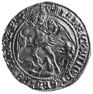 Henryk VIII 1509-1547, angel (1509-1526), Aw: Postać archanioła Michała i napis w otoku, Rw: Krzyż i tarczaherbowa na tle statku