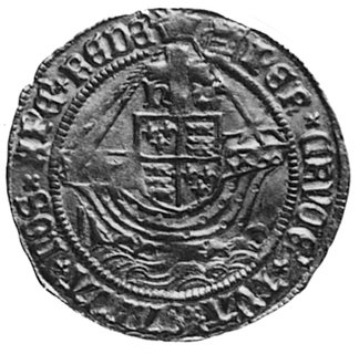 Henryk VIII 1509-1547, angel (1509-1526), Aw: Postać archanioła Michała i napis w otoku, Rw: Krzyż i tarczaherbowa na tle statku