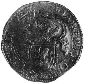 talar lewkowy 1610, Zachodnia Fryzja, Aw: Rycerz z tarczą herbową, w otoku napis, Rw: Stojący lew, w otoku napis,Delm.836 R3 (suplement)
