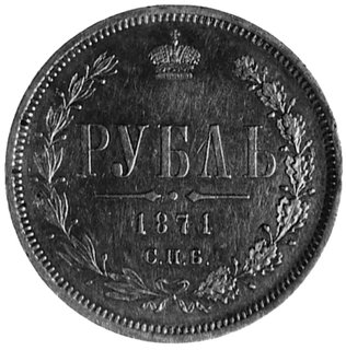 rubel 1871, Aw: Orzeł dwugłowy, w otoku napis, Rw: W wieńcu nominał i data, Uzdenikow 1836, Mich.342