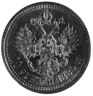 10 rubli 1889, Aw: Głowa w prawo, w otoku napis, Rw: Orzeł dwugłowy, poniżej nominał i data, Uzdenikow 292,Mich. 129