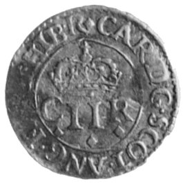 Karol II 1649-1685, 2 pensy b.d. (1663), Aw: Kwiat ostu, w otoku napis, Rw: Pod koroną monogram CIIR, w otokunapis, rzadka moneta miedziana, w wyśmienitym stanie zachowania, sporadycznie występuje w skarbach wśródboratynek