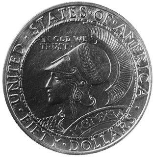 50 dolarów 1915, Aw: Minerwa w hełmie, z tarcza 