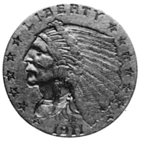 2 1/2 dolara 1911, Filadelfia, Aw: Popiersie indianina, poniżej data, Rw: Orzeł, w polu i w otoku napisy, rysunekwklęsły