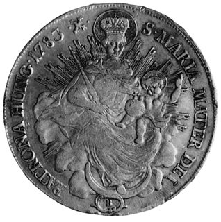 Józef II 1765-1790, talar 1783, Krzemnica, Aw: Ozdobny herb Węgier, w otoku napis, Rw: Madonna, w otoku napis,Her. 148