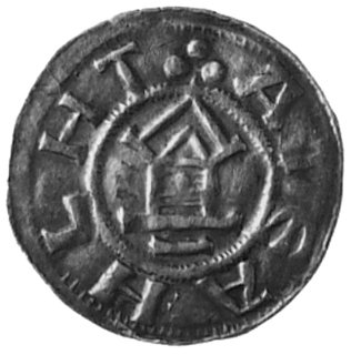 Goslar, denar 983/991, Aw: Krzyż równoramienny, w polu: ODDO i napis w otoku: DIGRA IEX, Rw: Kapliczkai napis: ATEAHLHT, Kluge 44, Dbg 1167, 1.46 g.