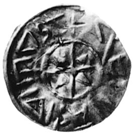 Stefan I 997-1038, denar, Aw: Krzyż w obwódce, w polu kliny