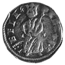 Bela IV 1235-1070, denar, Aw: Siedzący król z krzyżem i napis: +REX BELA, Rw: Krzyż z nałożoną obwódką, w polucztery gwiazdki