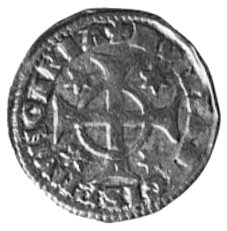 Bela IV 1235-1070, denar, Aw: Siedzący król z krzyżem i napis: +REX BELA, Rw: Krzyż z nałożoną obwódką, w polucztery gwiazdki