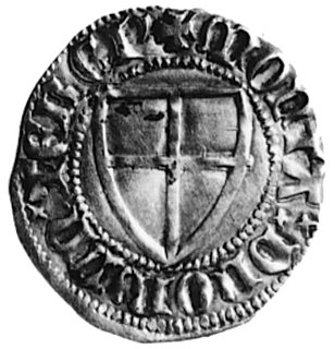 Konrad III von Jungingen 1393-1407, szeląg, Aw: Tarcza Wielkiego Mistrza i napis, Rw: Tarcza krzyżacka i napis,Vossberg -