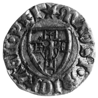 Michał Kuchmeister von Sternberg 1414-1422, szeląg, Aw: Tarcza Wielkiego Mistrza i napis, Rw: Tarcza krzyżackai napis, Vossberg 659