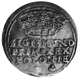 grosz 1545, Kraków, typ monety jak poprzedni ale wyraźne różnice w kształcie korony i trójlistków, Gum.485,Kurp.52 R1
