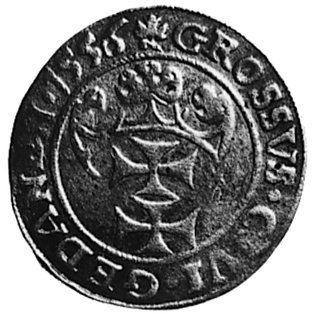 grosz 1556, Gdańsk, Aw: Popiersie w koronie i napis, Rw: Herb Gdańska i napis, Gum.642, Kurp.946 R4, T.4