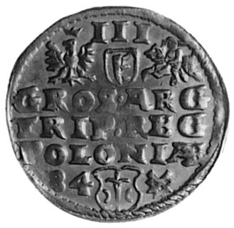trojak 1584, Poznań, Aw: Popiersie w koronie i napis, Rw: Herby i napis, Gum.711, Kurp.177 R1, stara patyna