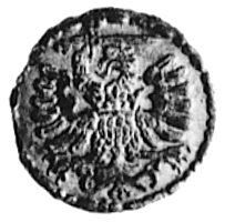 denar 1585, Gdańsk, Aw: Orzeł Prus Królewskich (ręka z mieczem z lewej strony), Rw: Herb Gdańska, Gum.786,Kurp.371 R2