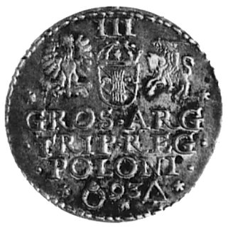 trojak 1593, Malbork, Aw: Popiersie w koronie i 