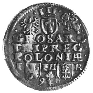 trojak 1596, Poznań, Aw: Popiersie w koronie i napis, Rw: Herby i napis, Kop.XX.1b -R-, Wal.XXX